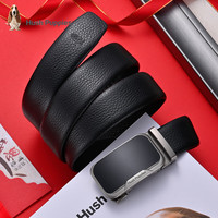 暇步士 高端皮带男士商务休闲真皮内穿扣式裤腰带自动扣头层牛皮 黑色023W