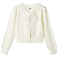 SNIDEL2025秋冬优雅蕾丝蝴蝶结系带长袖针织开衫SWNT254296 白色 均码 (F)