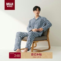 移动端、京东百亿补贴：無印良品 MUJI 无印良品（MUJI）男士无侧缝 双层纱织睡衣 软棉棉内衣 藏青色格纹 XL