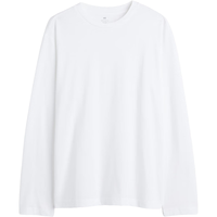 H&M男装女装T恤2025年春季时尚圆领棉质长袖上衣打底衫1029317 白色 170/92