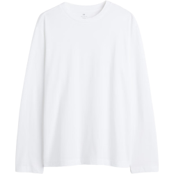 H&M 男装女装T恤2025年春季时尚圆领棉质长袖上衣打底衫1029317 白色 175/108