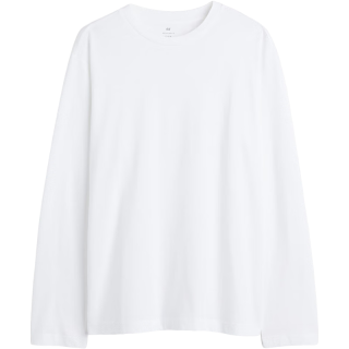 H&M 男装女装T恤2025年春季时尚圆领棉质长袖上衣打底衫1029317 白色 175/108
