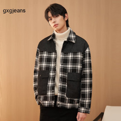 gxgjeans 格子牛仔拼接翻领羽绒服 黑白格 165/S