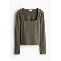 H&M T恤复古柔软方领法式打底衫长袖上衣1089811