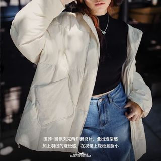 马登 MADEN90白鸭绒云朵棒球羽绒服轻薄可拆卸围脖面包服保暖外套冬季女 杏色 羽绒服（单件不含围巾） M (130-150斤） M （100-120斤）