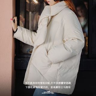 马登 MADEN90白鸭绒云朵棒球羽绒服轻薄可拆卸围脖面包服保暖外套冬季女 杏色 羽绒服（单件不含围巾） M (130-150斤） M （100-120斤）