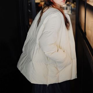 马登 MADEN90白鸭绒云朵棒球羽绒服轻薄可拆卸围脖面包服保暖外套冬季女 杏色 羽绒服（单件不含围巾） M (130-150斤） M （100-120斤）
