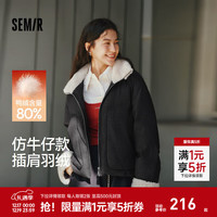 森马 羽绒服女冬仿牛仔拼接毛绒80绒子插肩袖2025新款时尚复古外套 原色牛仔（灰鸭绒）98101