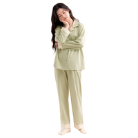 都市丽人 COSMO LADY睡衣夏季女100%纯棉开衫可外穿休闲全棉睡裤女士家居服套装绿色L