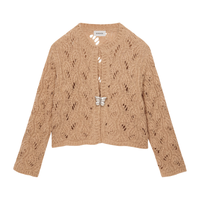 ERDOS 圆领羊毛羊驼毛镂空上衣时尚宽松女开衫针织衫 浅驼 1