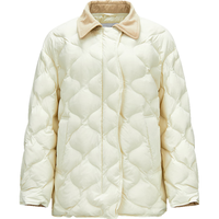森马(Semir)羽绒服女中长款轻薄肌理宽松2025撞色灯芯绒翻领冬装复古 奶白(白鸭绒)10501 M