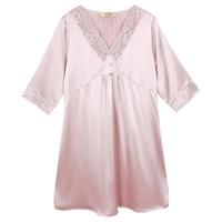 美标睡衣宽松100%真丝女士中袖家居服桑蚕丝睡裙连衣裙粉色 豆沙色 XL