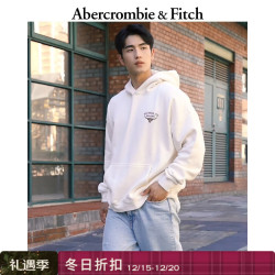 Abercrombie & Fitch 美式复古经典百搭抓绒舒适连帽卫衣上衣25秋冬男装122-5576 奶油色
