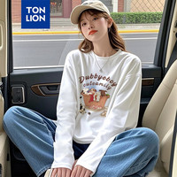 唐狮长袖T恤女春秋装新品印花长袖T恤dx 白色