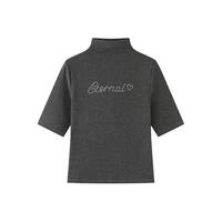 茵曼 【烫钻工艺】正肩半高领半袖t恤女25年秋季修身显瘦显气质上衣