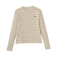 茵曼 撞色条纹半高领长袖T恤女2025秋季复古时尚百搭休闲打底衫