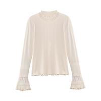 茵曼 法式荷叶袖半高领红色打底衫女2025秋冬款时尚百搭木耳边T恤