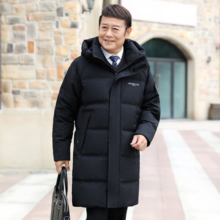 鸭鸭（YAYA）爸爸羽绒服男冬中年男士加肥大码中老年男款冬季中长款保暖外套D 黑色-YE4B719178A 4XL