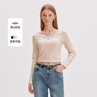 TEENIE WEENIE 小熊女装 长袖T恤夏 不规则U型领 T恤 修身打底衫 女士长袖T恤