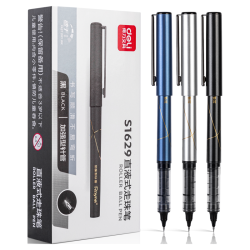 得力 速干直液笔直液式中性笔走珠笔0.5mm ST头加强型针管黑色12支/盒S1629