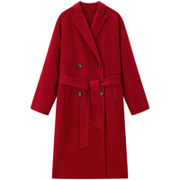 太平鸟甄毛系列经典浴袍式大衣假日仪式感战袍全羊毛大衣女红色 红色