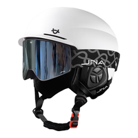 蕉牛滑雪头盔雪镜一体式单双板滑雪护具男女成人防撞保暖透气滑雪装备 K10白+X20黑武士 【超大视野】 L码-适合女生（头围53-58cm）