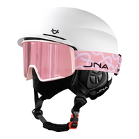 蕉牛滑雪头盔雪镜一体式单双板滑雪护具男女成人防撞保暖透气滑雪装备 K10白+X10樱花粉 【大边框】 L码-适合女生（头围53-58cm）