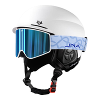 蕉牛滑雪头盔雪镜一体式单双板滑雪护具男女成人防撞保暖透气滑雪装备 K10白+X20冰川蓝 【超大视野】 XL码-适合男生（头围58-62cm）