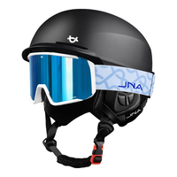 蕉牛滑雪头盔雪镜一体式单双板滑雪护具男女成人防撞保暖透气滑雪装备 K10黑+X10冰川蓝 【大边框】 XL码-适合男生（头围58-62cm）