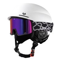 蕉牛滑雪头盔雪镜一体式单双板滑雪护具男女成人防撞保暖透气滑雪装备 K10白+X10酱紫色 【大边框】 L码-适合女生（头围53-58cm）