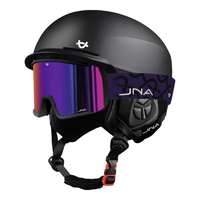 蕉牛滑雪头盔雪镜一体式单双板滑雪护具男女成人防撞保暖透气滑雪装备 K10黑+X10酱紫色 【大边框】 L码-适合女生（头围53-58cm）