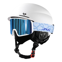 蕉牛滑雪头盔雪镜一体式单双板滑雪护具男女成人防撞保暖透气滑雪装备 K10白+X10冰川蓝 【大边框】 L码-适合女生（头围53-58cm）