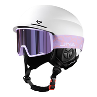 蕉牛滑雪头盔雪镜一体式单双板滑雪护具男女成人防撞保暖透气滑雪装备 K10白+X10香槟紫 【大边框】 L码-适合女生（头围53-58cm）
