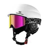 蕉牛滑雪头盔雪镜一体式单双板滑雪护具男女成人防撞保暖透气滑雪装备 K10白+X20高山粉 【超大视野】 XL码-适合男生（头围58-62cm）