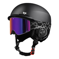 蕉牛滑雪头盔雪镜一体式单双板滑雪护具男女成人防撞保暖透气滑雪装备 K10黑+X20酱紫色 【超大视野】 XL码-适合男生（头围58-62cm）