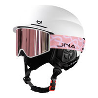 蕉牛滑雪头盔雪镜一体式单双板滑雪护具男女成人防撞保暖透气滑雪装备 K10白+X20樱花粉 【超大视野】 L码-适合女生（头围53-58cm）