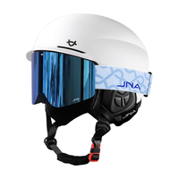 蕉牛滑雪头盔雪镜一体式单双板滑雪护具男女成人防撞保暖透气滑雪装备 K10白+X30冰川蓝 【磁吸全屏】 L码-适合女生（头围53-58cm）