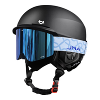 蕉牛滑雪头盔雪镜一体式单双板滑雪护具男女成人防撞保暖透气滑雪装备 K10黑+X30冰川蓝 【磁吸全屏】 XL码-适合男生（头围58-62cm）