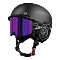 蕉牛滑雪头盔雪镜一体式单双板滑雪护具男女成人防撞保暖透气滑雪装备 K10黑+X30酱紫色 【磁吸全屏】 L码-适合女生（头围53-58cm）