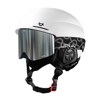 蕉牛滑雪头盔雪镜一体式单双板滑雪护具男女成人防撞保暖透气滑雪装备 K10白+X30冰川银 【磁吸全屏】 XL码-适合男生（头围58-62cm）