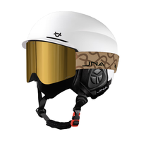 蕉牛滑雪头盔雪镜一体式单双板滑雪护具男女成人防撞保暖透气滑雪装备 K10白+X30简木棕 【磁吸全屏】 L码-适合女生（头围53-58cm）
