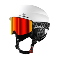 蕉牛滑雪头盔雪镜一体式单双板滑雪护具男女成人防撞保暖透气滑雪装备 K10白+X30落日红 【磁吸全屏】 L码-适合女生（头围53-58cm）