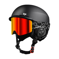 蕉牛滑雪头盔雪镜一体式单双板滑雪护具男女成人防撞保暖透气滑雪装备 K10黑+X30落日红 【磁吸全屏】 L码-适合女生（头围53-58cm）