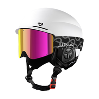 蕉牛滑雪头盔雪镜一体式单双板滑雪护具男女成人防撞保暖透气滑雪装备 K10白+X30高山粉 【磁吸全屏】 XL码-适合男生（头围58-62cm）