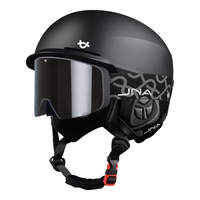 蕉牛滑雪头盔雪镜一体式单双板滑雪护具男女成人防撞保暖透气滑雪装备 K10黑+X50黑武士 【翻盖磁吸】 XL码-适合男生（头围58-62cm）