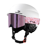 蕉牛滑雪头盔雪镜一体式单双板滑雪护具男女成人防撞保暖透气滑雪装备 K10白+X30樱花粉 【磁吸全屏】 XL码-适合男生（头围58-62cm）