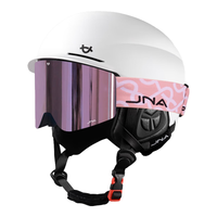 蕉牛滑雪头盔雪镜一体式单双板滑雪护具男女成人防撞保暖透气滑雪装备 K10白+X30樱花粉 【磁吸全屏】 L码-适合女生（头围53-58cm）