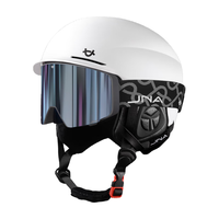 蕉牛滑雪头盔雪镜一体式单双板滑雪护具男女成人防撞保暖透气滑雪装备 K10白+X50黑武士 【翻盖磁吸】 XL码-适合男生（头围58-62cm）