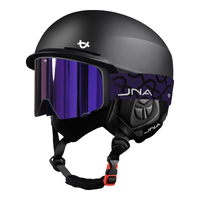 蕉牛滑雪头盔雪镜一体式单双板滑雪护具男女成人防撞保暖透气滑雪装备 K10黑+X50酱紫色 【翻盖磁吸】 XL码-适合男生（头围58-62cm）