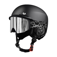 蕉牛滑雪头盔雪镜一体式单双板滑雪护具男女成人防撞保暖透气滑雪装备 K10黑+X50冰川银 【翻盖磁吸】 L码-适合女生（头围53-58cm）